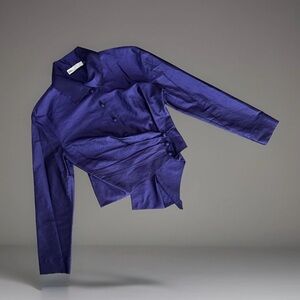 Tory Burch Iridescent Aubergine Taffeta Purple Wrap Shirt Button Blouse Size 4